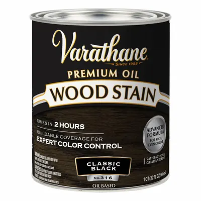 VARATHANE 381112 Interior Oil-Based Wood Stain, Classic Black, Satin, 1 qt - Wood Stains
