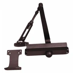 This Grade 2 medium-duty door closer is designed for interior commercial doors requiring parallel arm mounting. Features an adjustable spring size 5 and regular arm type, with a bronze finish. ADA compliant. Suitable for applications such as offices, schools, and light-traffic facilities.