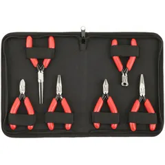 This 6-piece set of ESD-safe precision pliers includes a 4-1/2 in serrated jaw needle nose plier and long nose pliers, with standard cushion grip and spring return. Suitable for delicate electronics assembly and repair where electrostatic discharge protection is required.
