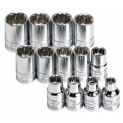 SK PROFESSIONAL TOOLS Socket Set: 3/8 in Drive, 13 Piece, 12-Point, Metric - SAE & Metric Socket Sets