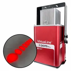 This red LED spot light projector produces a line-of-dots pattern for visual safety marking in industrial environments. It includes a power supply and is supplied as a projector and lens assembly. The 80 W unit is used to indicate crane approach areas, hazard boundaries, or safe zones in material handling and heavy-lift operations.