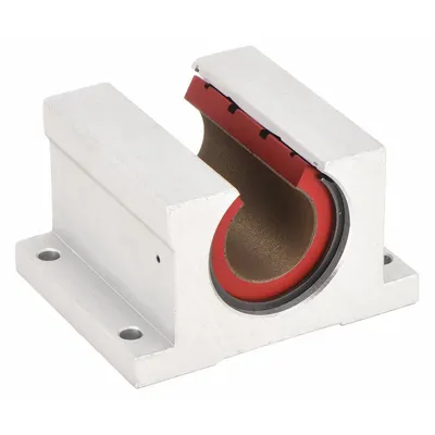 PBC LINEAR Mounted Linear Bearing: Single, Self-Aligning, 5/8 in Inside Dia, Frelon Gold - Open Self-Aligning Pillow Block Linear Plain Bearings
