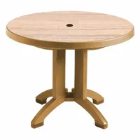 GROSFILLEX Folding Patio Table: Sawcut, Resin, 28 3/8 in Overall Ht, 38 in Overall Dia, Teakwood (MPN US921008)