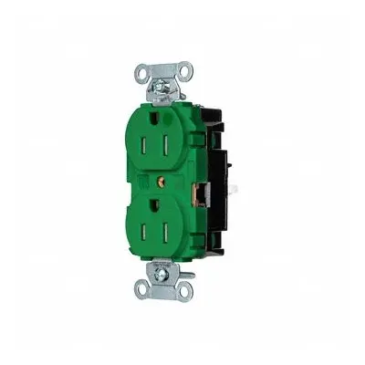 HUBBELL Receptacle: Hospital Grade, Duplex, 5-15R, Green, 125V AC, 15 A - General Purpose Receptacles