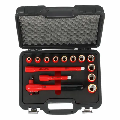 WIHA Socket Wrench Set: 1/2 in Drive Size, 14 Pieces - SAE Insulated Socket Sets with Drive Tools