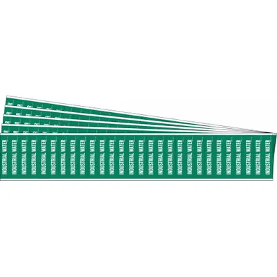 BRADY Pipe Marker: Industrial Water, Green, White, Fits 3/4 in and Smaller Pipe O.D. - Industrial Water Adhesive Pipe Markers