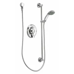 This MOEN Commercial Posi-Temp shower faucet includes a hand-held showerhead with a 1.5 gpm flow rate. The chrome finish provides a clean, professional appearance. Suitable for commercial and institutional facilities such as hotels, gyms, and healthcare settings.
