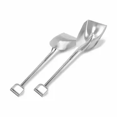 This stainless steel scoop features a 14-inch blade length and 10 1/2-inch blade width, designed for hygienic material handling in industrial settings such as food processing, pharmaceutical, and chemical facilities. The D-handle provides secure grip, and the stainless steel construction offers corrosion resistance.