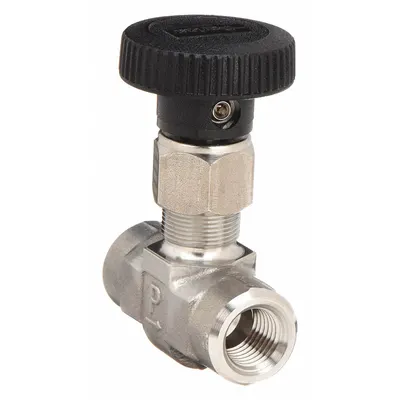 Parker Needle Valve: Inline Valve Body, 316 Stainless Steel, Integral Bonnet, 1/4 in Pipe Size - Stainless Steel Straight-Body Needle Valves
