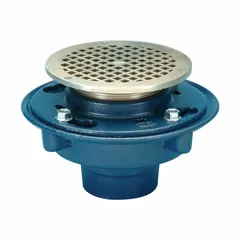General purpose floor drain with 5 in grate and 3 in nominal pipe size. Cast iron construction with gray finish. Push On connection type. Includes 1/2 in trap primer connection. Used for surface water drainage in commercial and industrial areas such as parking garages, loading docks, and utility rooms.