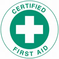 Hard Hat Label: Certified First Aid, 2 in Dia, English, Non-Reflective, 4 Labels, Circle, Std, 4 PK (MPN 42232)