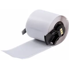 Precut label roll for industrial identification and asset tracking. Made of polyester with metal-detectable properties for environments where label fragments must be detected by metal detectors. Compatible with BMP61 printer series. Color: Gray.