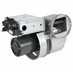Pipe-mount exhaust draft inducer for natural gas boilers and water heaters. Operates on 115V AC, 1.26 A, delivering 158 cfm at 0.0 in static pressure. Fits 4 in to 6 in pipe. Includes UC1 Universal Control. cETL Listed.