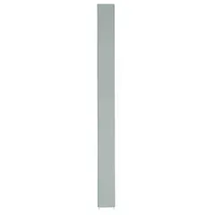 This pilaster is designed for use in commercial restroom partition systems to support and stabilize panels and doors. It features a powder-coated gray finish and a cellular honeycomb inner core. Dimensions: 82 inches height, 12 inches width, 1 1/4 inches thickness.