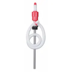 This hand siphon drum pump features a polyethylene housing and delivers 5.33 oz of fluid per stroke. It includes a hose and operates via piston action for manual fluid transfer from drums or containers. Suitable for industrial maintenance, automotive, and chemical handling applications.
