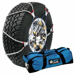 Alloy cable chain link tire chain designed for light duty trucks, medium duty trucks, and SUVs. Compatible with tire size 36 x 14.50-15LT. Provides traction on snow or mud-covered surfaces.