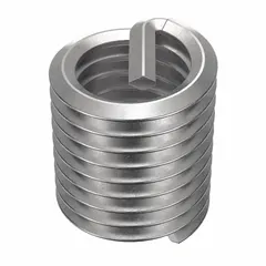 Helical insert for repairing or reinforcing internal threads in metal components. Free-running design with tanged tang for installation. Thread size 5/8"-11, coarse pitch, right-hand orientation. Plain finish. Supplied in a 100-piece pack.