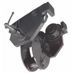 This push trolley is designed to mount a hoist on a flat beam, allowing manual movement along the beam. It accommodates beam flange widths from 2-1/2 to 8 inches and has a maximum hoist load capacity of 2,000 lb. The trolley frame is made of cast iron. Typical applications include workshops, warehouses, and assembly lines for positioning loads.