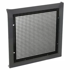 This black smooth plastic lay-in grille is designed for return air applications in HVAC systems. It measures 23 3/4 inches in height, 23 3/4 inches in width, and 2 1/8 inches in depth. Not fire rated.