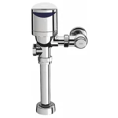This ZURN automatic flush valve is designed for toilet installations requiring a top spud location. It operates at 1.6 gallons per flush and is powered by a battery for touch-free operation. The valve has an 11-1/2 inch rough-in and is suitable for commercial restroom applications.
