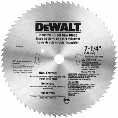 DEWALT Circular Saw Blade: 7 1/4 in Blade Dia., 68 Teeth, 0.09 in Cut Wd - Aluminum & Soft Metal-Cutting Blades