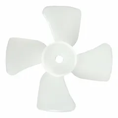This 4-blade plastic fan propeller has a 2-1/2 in diameter and a 3/16 in bore, designed for clockwise-facing discharge. Suitable for use in ventilation, cooling, and exhaust systems where compact, corrosion-resistant blades are required.