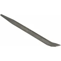 This aligning pry bar features a chisel end and a long tapered tip for positioning and aligning heavy components during assembly or maintenance. With a 14 in overall length, 1/2 in bar width, and 2 1/4 in end width, it is suited for industrial applications such as aligning machinery frames or conveyor sections. The T No type design has no nail slots