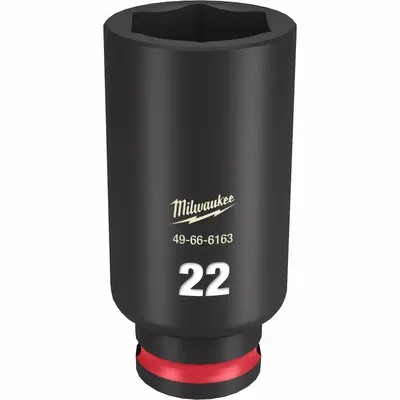 MILWAUKEE Deep Impact Socket: 3/8 in Drive Size, Metric, 22 mm Socket Size, 6-Point - 3/8" Drive Impact Sockets