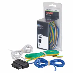 This CURT 5-way rubber electrical plug is designed for vehicle-side wiring in towing applications. It features 16 ga wire gauge and provides a weather-resistant connection for trailer lighting systems, including tail lights, turn signals, and brakes. Suitable for 12 VDC automotive systems.