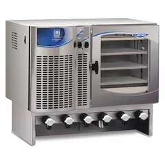 This console freeze dryer from LABCONCO operates at -40°C and includes a 6-port manifold for simultaneous drying of multiple containers. With 1 hp horsepower, it is suited for laboratory lyophilization of heat-sensitive samples. The unit does not include a purge valve.