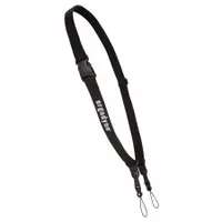 Universal barcode scanner lanyard made of black polypropylene, 33 inches in height, with two loops. Designed for hands-free carrying of mobile computers in warehouses, retail, and logistics environments
