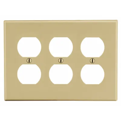 HUBBELL Wall Plate: Duplex Outlet, 3 Gang, Ivory - General Purpose Wall Plates