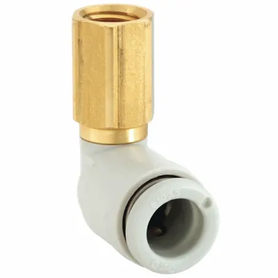 SMC KQ2LF06-M5A Push-to-Connect Elbow Fitting, Brass, White, M5x0.08 Thread - Polybutylene & Brass Tube Fittings