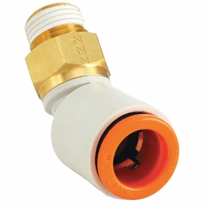 SMC KQ2K09-34AS Push-to-Connect x MNPT Elbow Fitting, Brass, White, 1/8" Thread - Polybutylene & Brass Tube Fittings