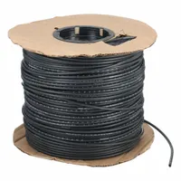 Black flame-retardant polyethylene tubing with 1/4 in outside diameter, 11/64 in inside diameter, and 1000 ft length. Shore D 45 hardness, rated for 140 psi at 150°F. Suitable for pneumatic control systems, instrumentation, and fluid transfer applications requiring fire safety