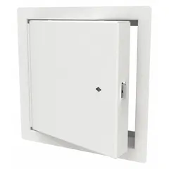 This steel locking access door is designed for wall mounting, providing secure access to mechanical, electrical, or plumbing systems. It features a piano hinge and exposed flange, with a 16-gauge frame and powder-coated finish.