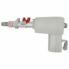 This knee actuator is designed for use in healthcare beds, compatible with the Joerns Care Bari10A series. Constructed with metal and plastic components, it features a gray finish and is intended for adjusting the knee section of the bed.