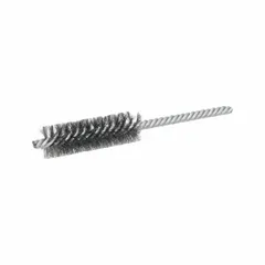 This double-stem tube brush is constructed of carbon steel with a 3/4 in diameter and 0.006 in fill diameter. It is used for heavy cleaning of tubes and pipes, removing debris, scale, and buildup in industrial maintenance and fabrication applications.