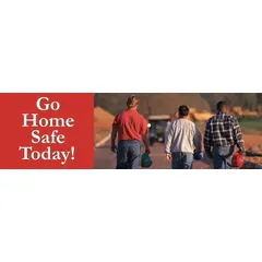 This safety banner is made of poly sheeting and is suitable for indoor and outdoor use. It measures 28 inches by 96 inches and is printed on one side. Commonly used in industrial facilities to promote workplace safety awareness.
