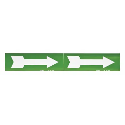 BRADY Pipe Marker: Green, White, 7 in Wd, Vinyl, 7 in Roll Wd - Pipe Marker Directional Flow Arrows