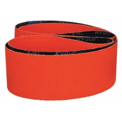 Ceramic abrasive belt with Y weight polyester backing for cool-cutting on all metals. 50 grit, 3 in width x 79 in length. Suitable for industrial grinding, deburring, and finishing applications. Sold in a 10-pack.