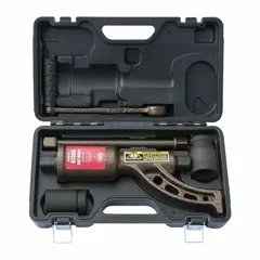 This steel lug nut remover is designed for tire mounting and demounting operations, facilitating the removal of stubborn lug nuts. With an overall length of 16 1/20 inches and overall height of 2 1/2 inches, it is suitable for use in automotive repair and maintenance settings where wheel changes are performed.