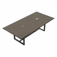 Rectangular conference table with a fiberboard top in Southern Tobacco finish and steel construction with traditional legs. Overall length is 47 1/4 inches. Suitable for meeting rooms, boardrooms, and collaborative workspaces for discussions, presentations, and document review