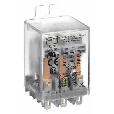 Dayton Flange Mount Relay: Surface (Side Flange) Mounted, 12V DC, 3PDT - Surface-Mounted Relays