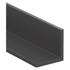 This chemical-resistant PVC Type 1 angle features 1/2 in x 1/2 in outer legs with a 0.0625 in wall thickness and a square corner shape. It is dark gray and rated for continuous use from 5°F to 140°F. Commonly used for framing, bracing, or edge protection in environments where exposure to corrosive substances is a concern.