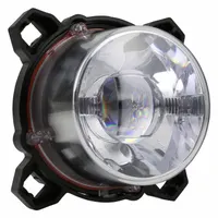 LED high beam headlamp with a round aluminum housing and recessed mount. Non-heated design with an integrated 2-pin DT connector. Provides focused forward illumination for heavy-duty vehicles and equipment in low-visibility conditions