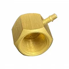 This nickel-plated brass barbed tube fitting features a 3/8 in FBSPT threaded end and a beaded barb for 11/64 in ID flexible tubing. It is used to connect threaded pipe to tubing in fluid and air transfer systems, providing a leak-resistant seal.