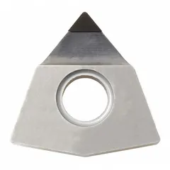 This Trigon (W) indexable turning insert features a PCD grade for machining non-ferrous materials. It is suited for turning, facing, and profiling operations where fine finishing and high wear resistance are required.