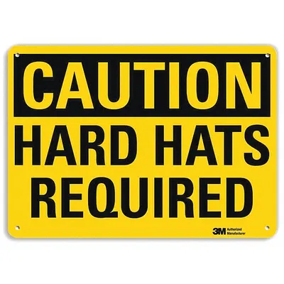 LYLE Caution Sign: Plastic, Mounting Holes Sign Mounting, 7 in x 10 in Nominal Sign Size - Caution: Hard Hats Required Signs