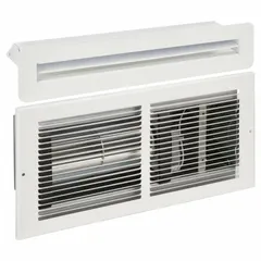 This transfer fan equalizes temperature and air pressure between adjacent rooms. It delivers 75 cfm airflow, covers up to 150 sq ft, and operates at 1 sone. The powder-coated steel housing is powered by 115V AC (120V AC).